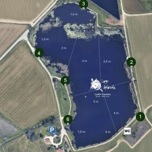 Mapa de situación de los puestos de pesca en el Lago Alfarofia